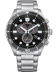 Citizen Eco-Drive chronograf ze stali z mechanizmem H500 i czarną tarczą | AT2568-82E