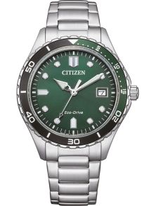 Citizen Eco-Drive unisex zegarek ze stali | Zielona tarcza z pierścieniem do nurkowania | AW1828-80X