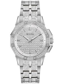 Bulova Octava Crystal damski zegarek z tarczą wysadzaną kryształami i stalową bransoletą | 96L305