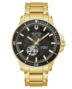 Bulova Marine Star automatyczny zegarek męski z widocznym mechanizmem i złotym wykończeniem | 97A174