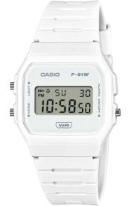 Klasyczny biały zegarek cyfrowy Casio z bio-paskiem | F-91WB-7AEF