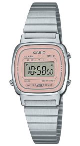 Casio Retro Chic zegarek cyfrowy z różową tarczą i prostokątną bransoletą | LA670WEA-4A2EF