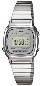 Smukły srebrny zegarek cyfrowy Casio Vintage | LA670WEA-7EF