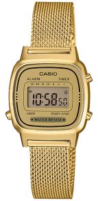 Złoty zegarek cyfrowy Casio Vintage z siatkową bransoletą | LA670WEMY-9EF
