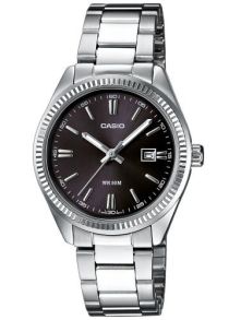 Damski zegarek Casio ze stalową bransoletą i czarną tarczą | LTP-1302PD-1A1VEG