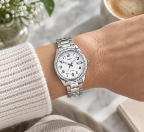 Damski zegarek Casio z arabskimi cyframi i białą tarczą | LTP-1302PD-7BVEG