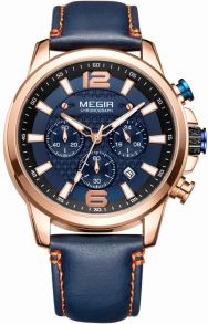 Megir Sports Rose Blue Leather Chronograph 2156