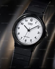 Biały cyferblat zegarek analogowy z czarną żywiczną kopertą Casio | MQ-24-7BLLEG