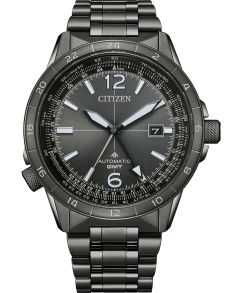 Citizen Promaster automatyczny GMT zegarek pilotowy w czarnej stali z podwójnym czasem i funkcjami lotu | NB6045-51H
