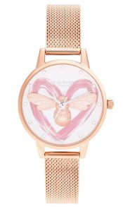 Olivia Burton You Have My Heart Lucky Bee, Rose Gold & Silver Mesh OB16FB01