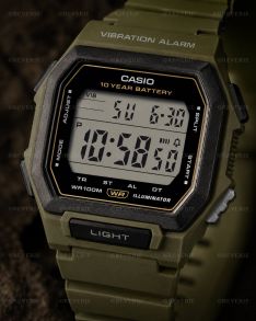 Casio Mens Green Square Digital Vibration Alarm 42mm