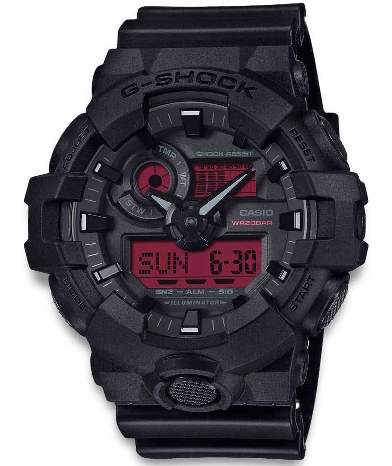 Casio G-Shock GA-700BBR-1A Orologio Uomo Analogico-Digitale - Cassa In Resina Nero-Rossa, Robustezza E Stile