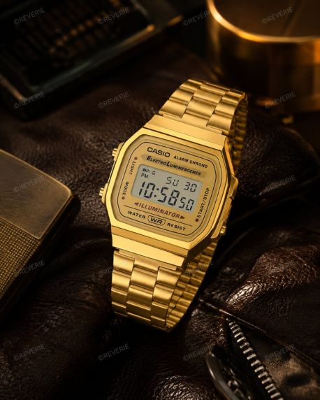 Złoty zegarek cyfrowy vintage Casio Classic | A168WG-9EF