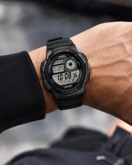 Duży cyfrowy zegarek sportowy Casio World Time | AE-1000W-1AVEF