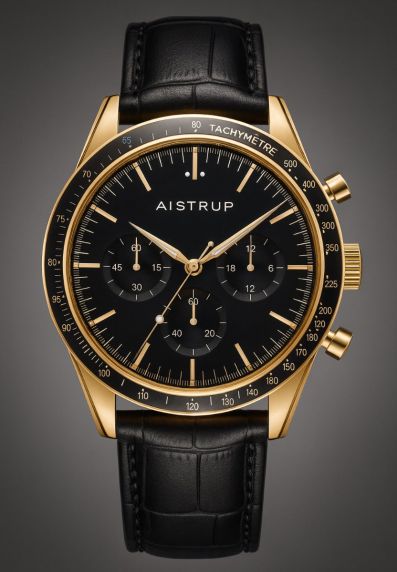 Aistrup AIW8701 Classic Sapphire Chronograph zegarek męski z czarną tarczą i złotymi detalami | AIW8701