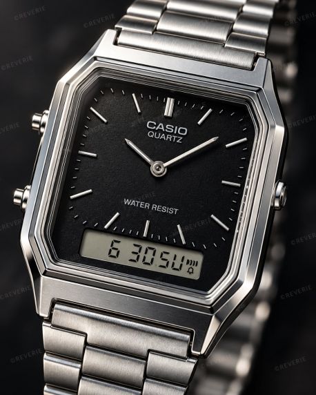 Zegarek vintage z podwójnym wyświetlaczem w smukłej obudowie | AQ-230A-1DMQYES