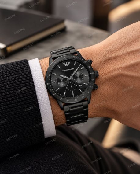 Emporio Armani Men's All-Black Steel Chronograph Watch 43mm