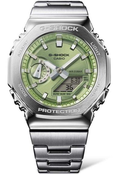 Zielona tarcza zegarka G-Shock G-Steel z ośmiokątnym stalowym bezelem | GM-2110D-3AER