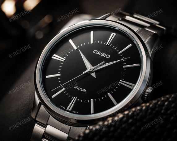 Biznesowy zegarek Casio z czarną tarczą i stalową bransoletą | MTP-1303PD-1AVEG