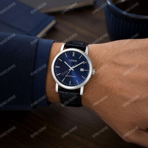 Circular Mens Watch Blue Dial Black Leather 37mm