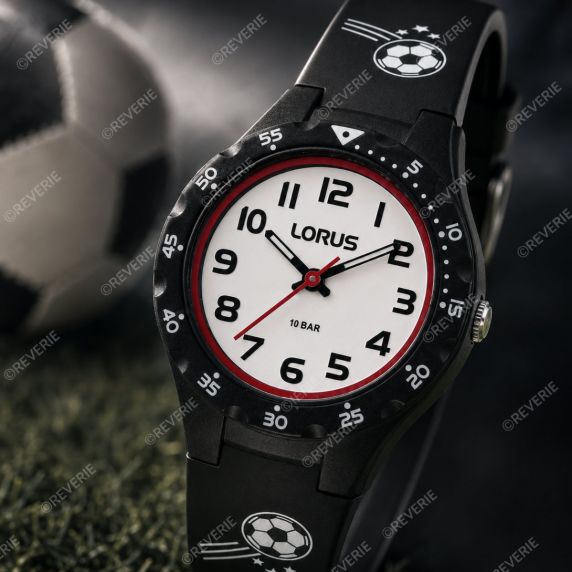 Black Water-Resistant Childrens Watch With Football Motif 30mm