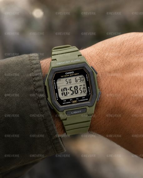 Casio Mens Green Square Digital Vibration Alarm 42mm