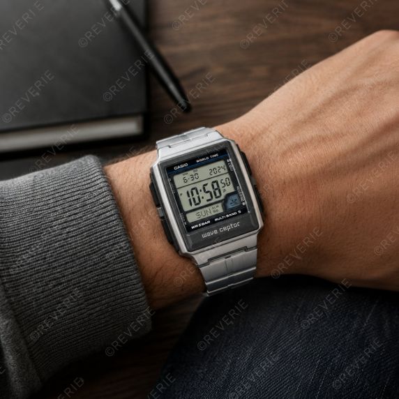 Radiowy zegarek cyfrowy Casio Wave Ceptor ze stali nierdzewnej z funkcją czasu światowego | WV-59RD-1AEF